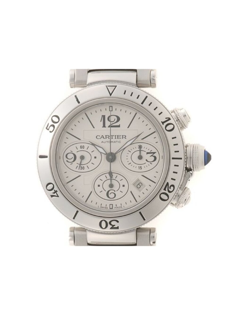 Cartier Pasha Seatimer Chronograph Watch Stainless Steel White Dial Automatic